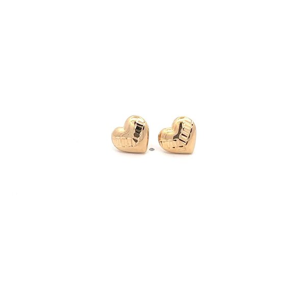 18K Gold Earrings Stud Puffed Heart 2.66 grams